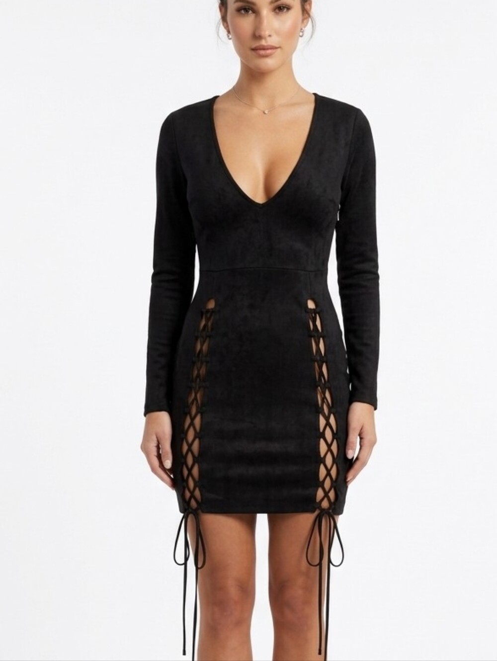 Babyboo Faux Suede Women's Mini Blac Dress Size Medium Fit & Flare Whimsigoth